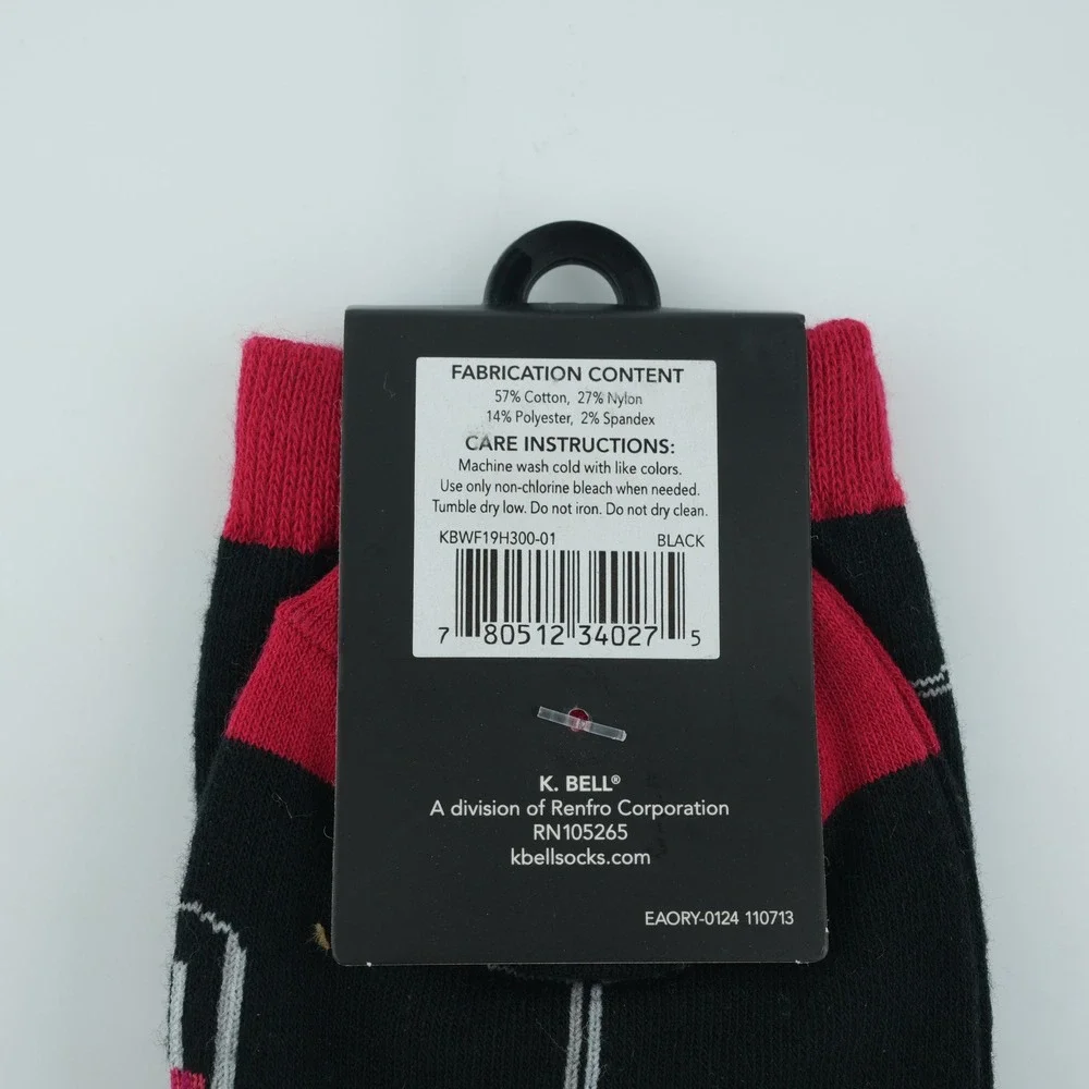 K.Bell Fifty Sips Of Red Crew Socks Womens 9-11 Black Red Wine Glass Novelty